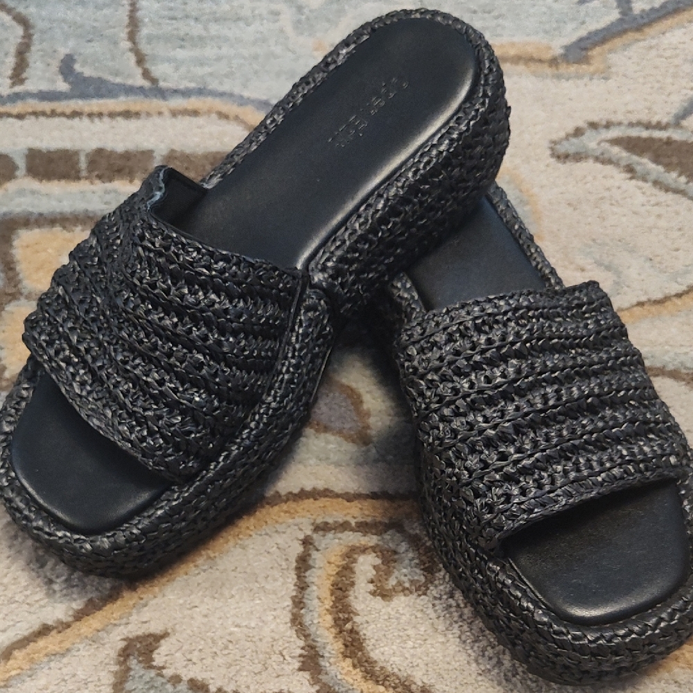 Braided Slide Mules in Black